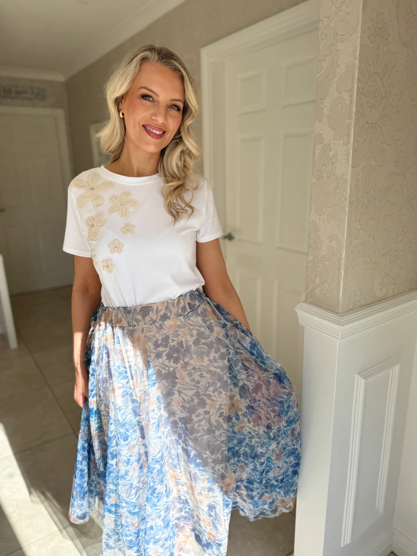 Floral Tulle Skirt - Blue