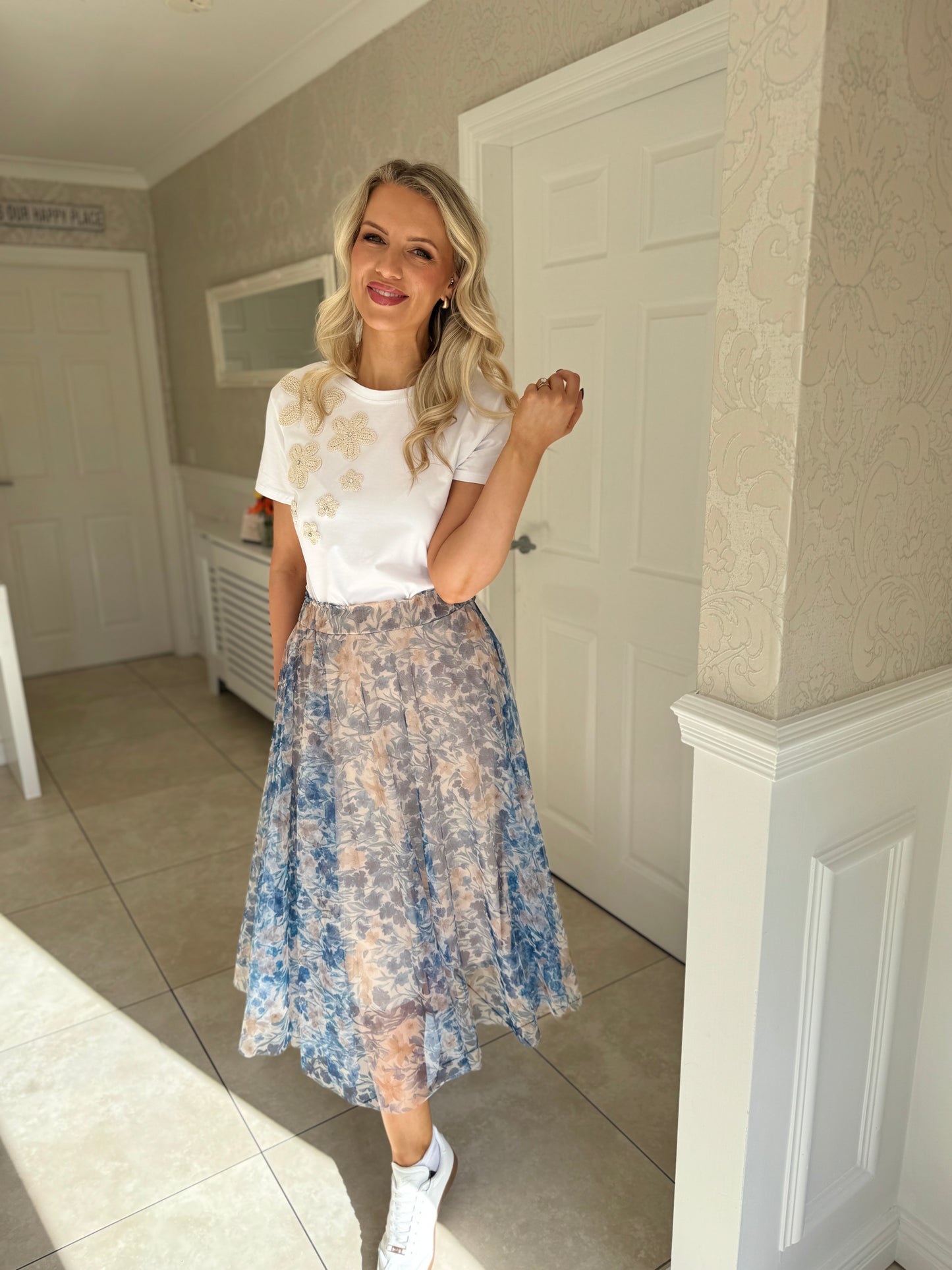Floral Tulle Skirt - Blue