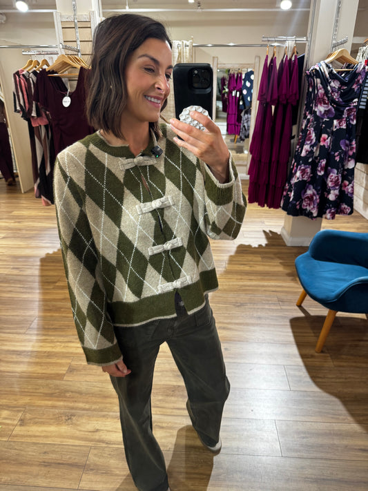 Argyle Cardigan- Khaki