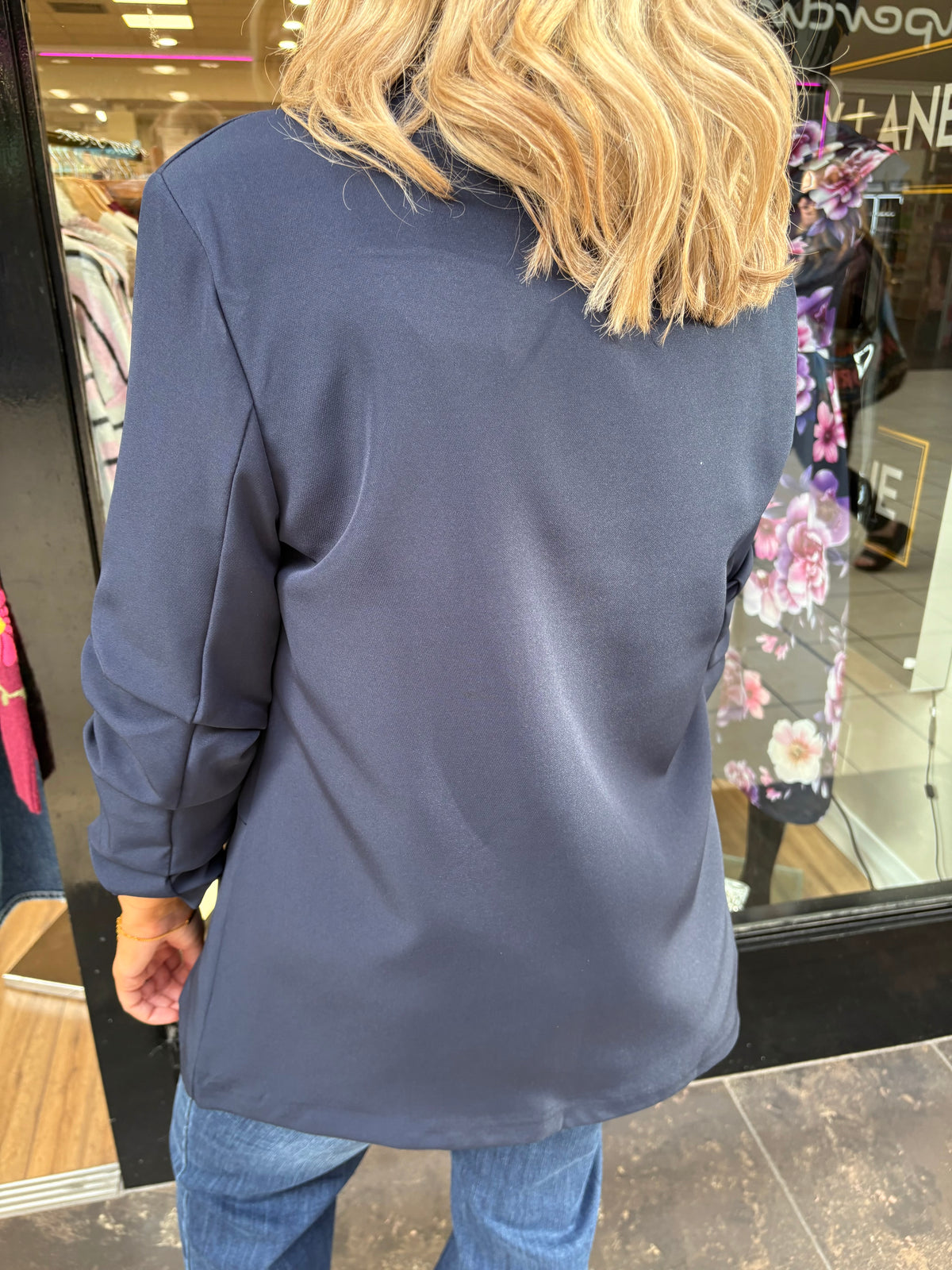 Ruched Blazer - Navy