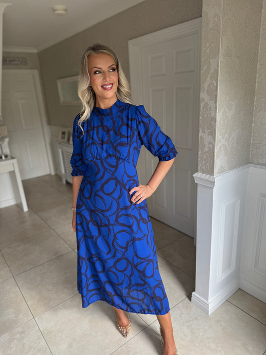 Simona Navy Printed Dress