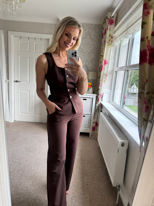 Jo Pleat Detail Tailored Trousers Brown