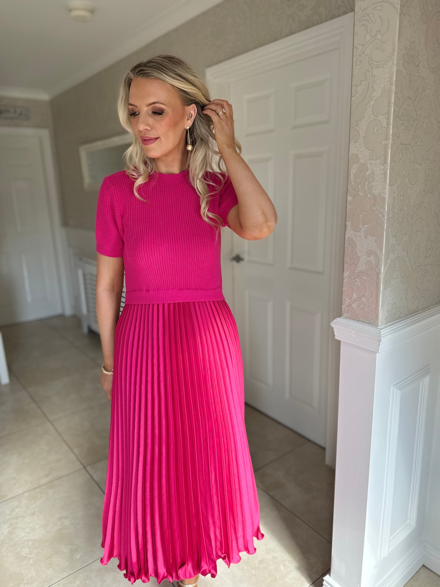 Kayla Knit Dress- Fuchsia Pink