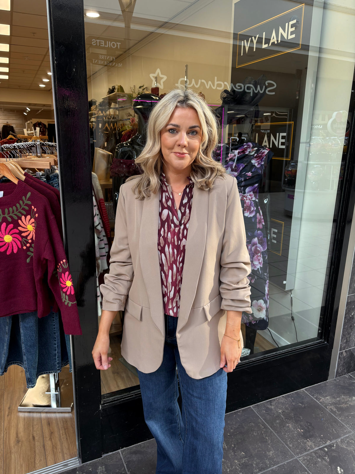 Ruched Blazer - Beige