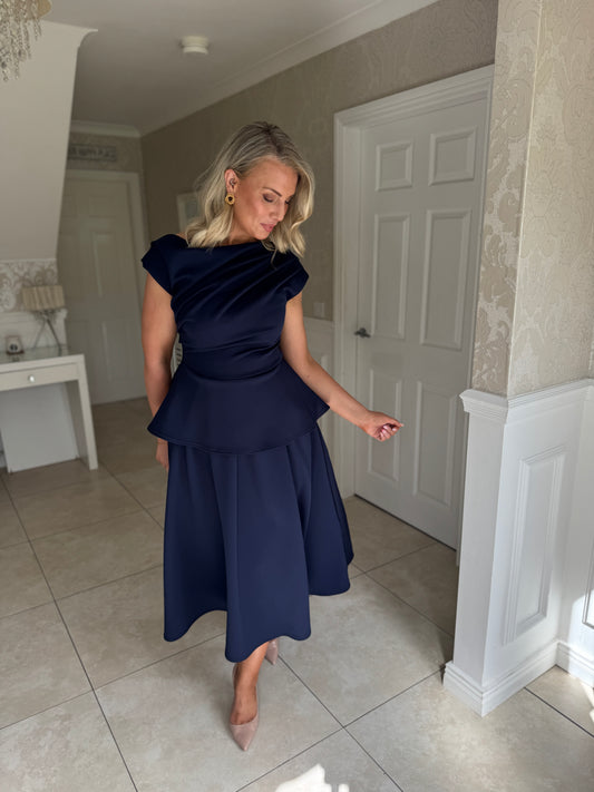 Connie Peplum Midi Dress Navy