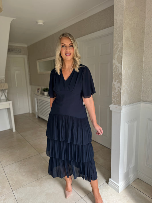 Selina Ruffle Dress- Navy