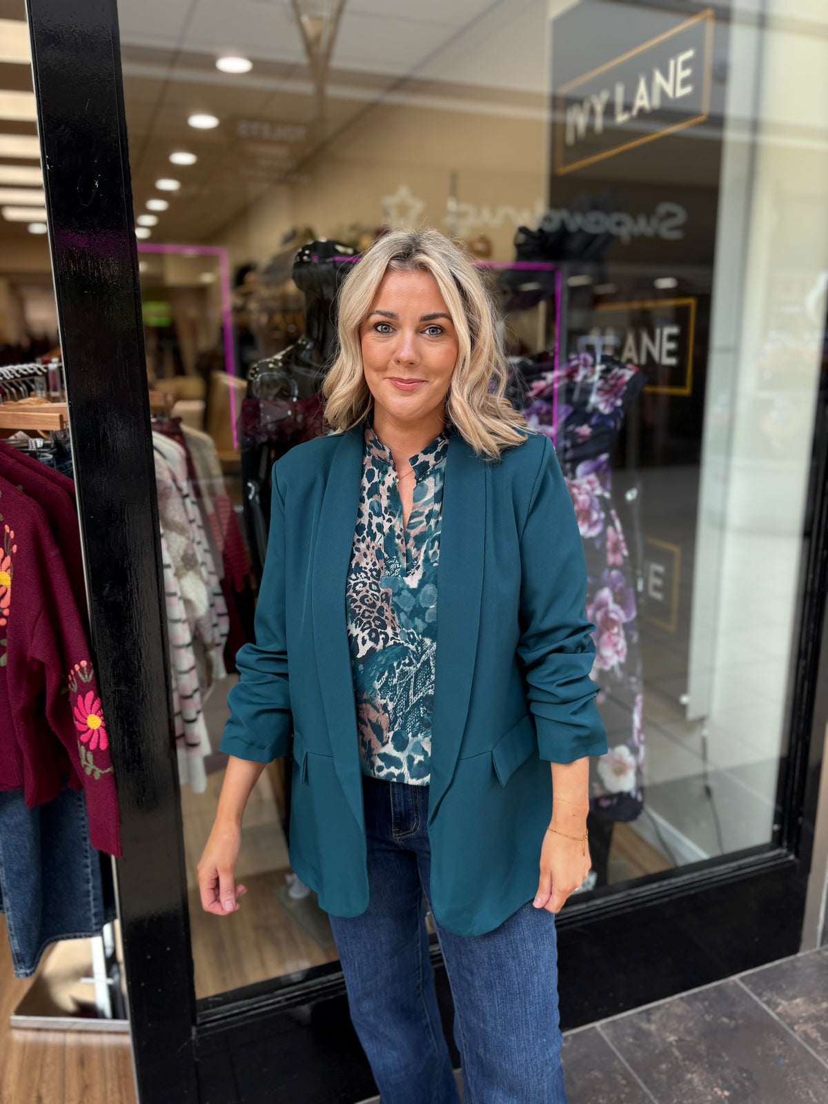 Ruched Blazer - Teal