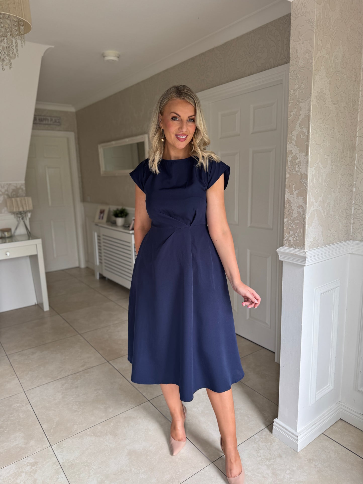 Leni Pleated Midi Dress Navy