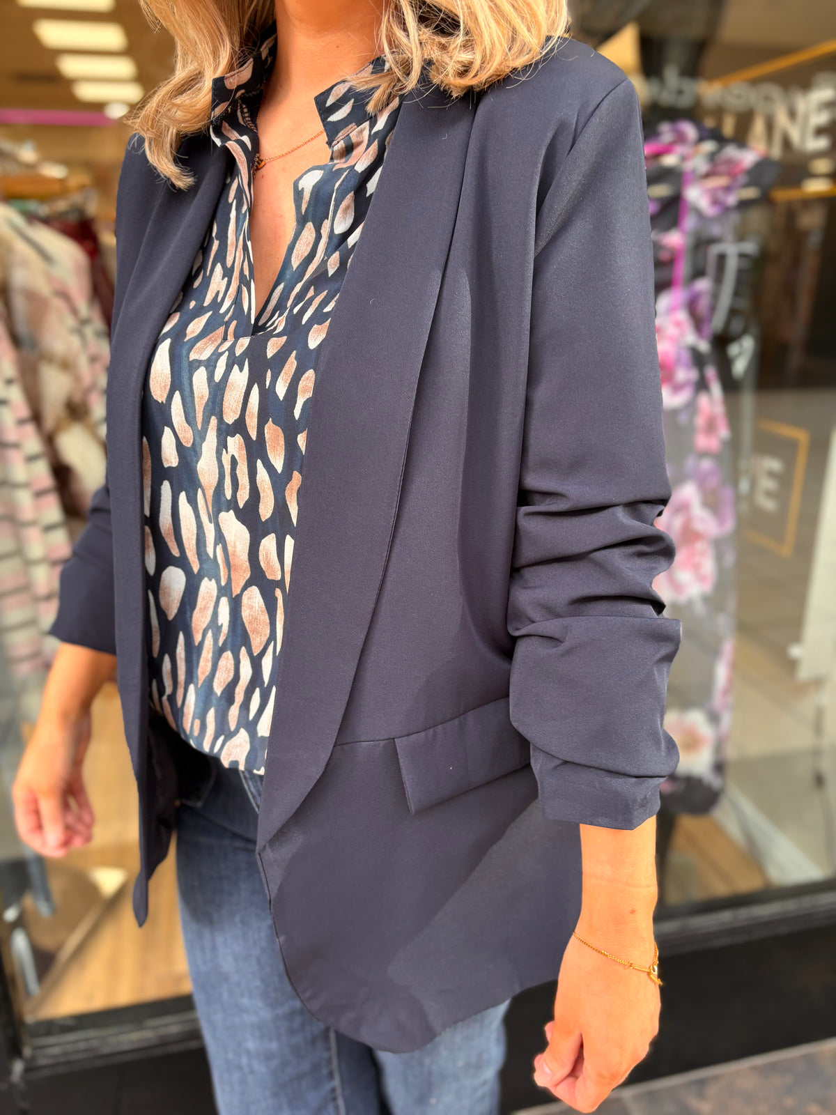 Ruched Blazer - Navy