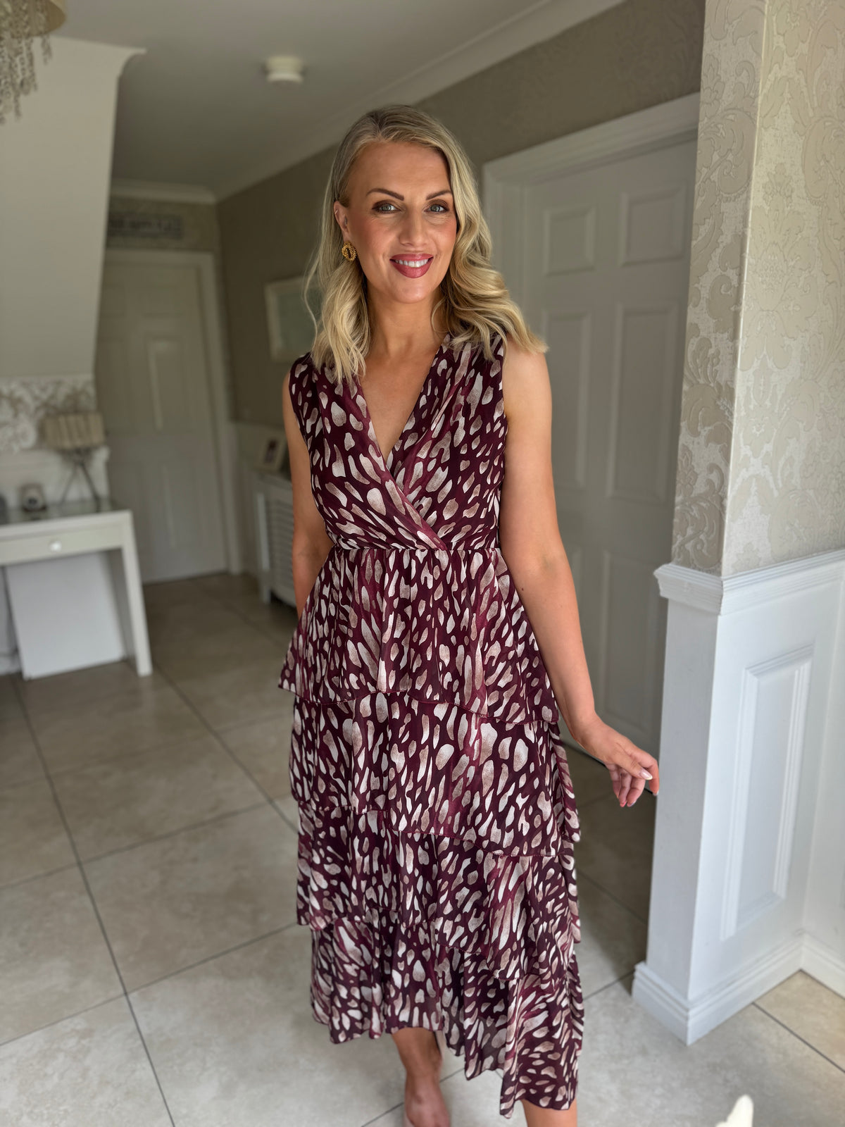 KM Ruffle Dress- Burgundy