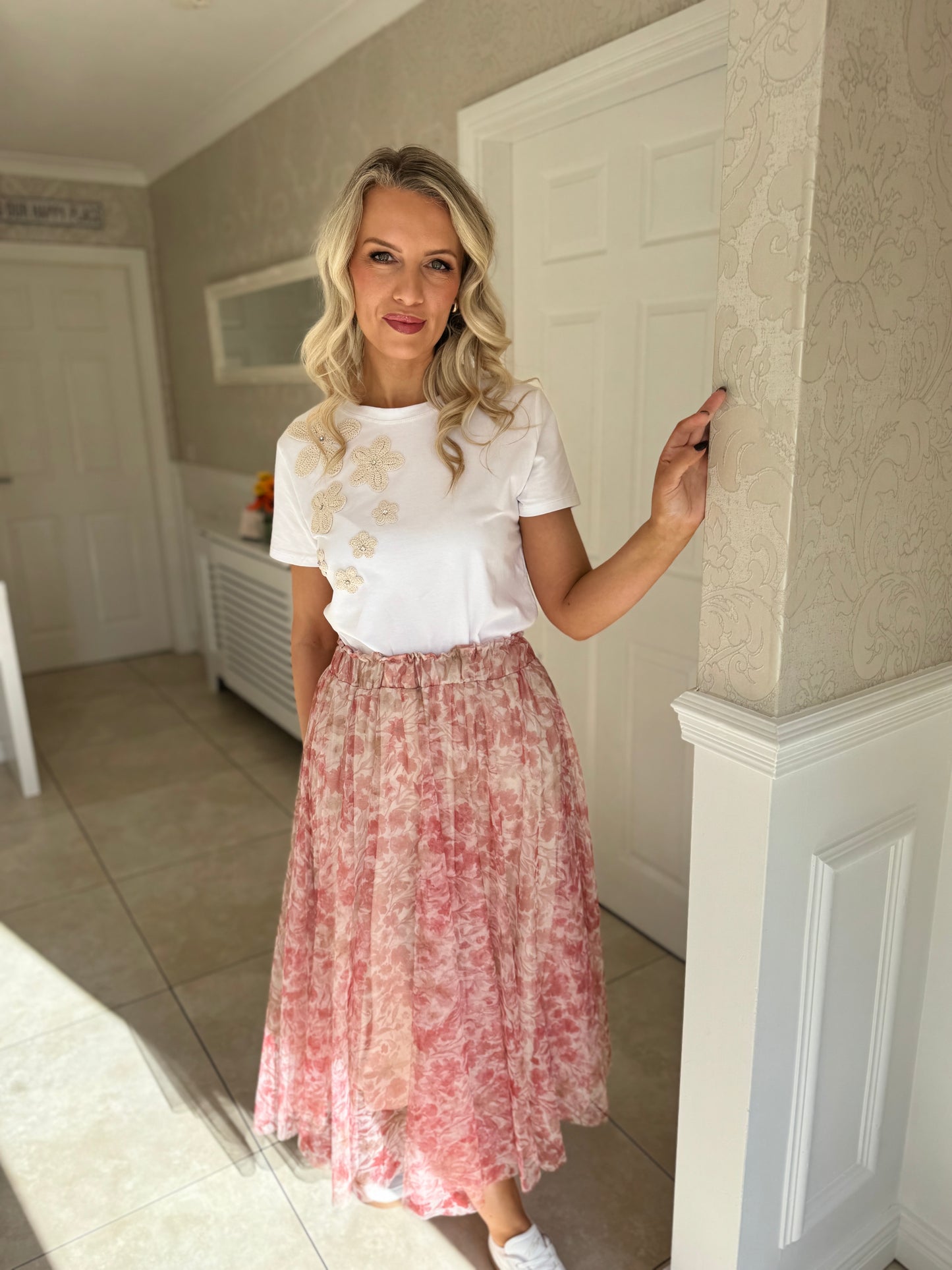 Floral Tulle Skirt - Pink