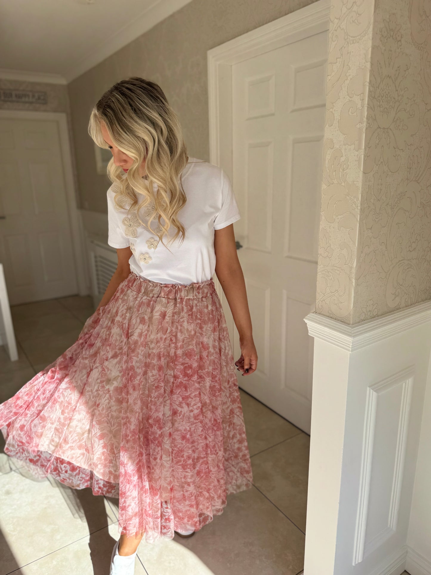 Floral Tulle Skirt - Pink