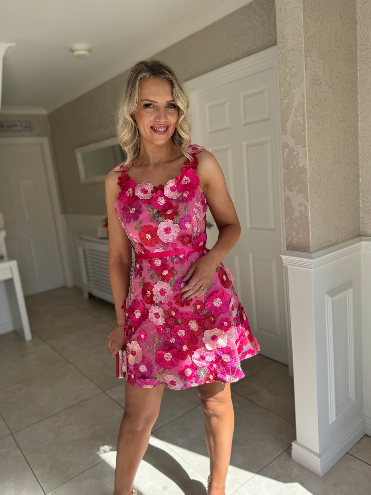 Sadie Belted Mini Dress - Pink