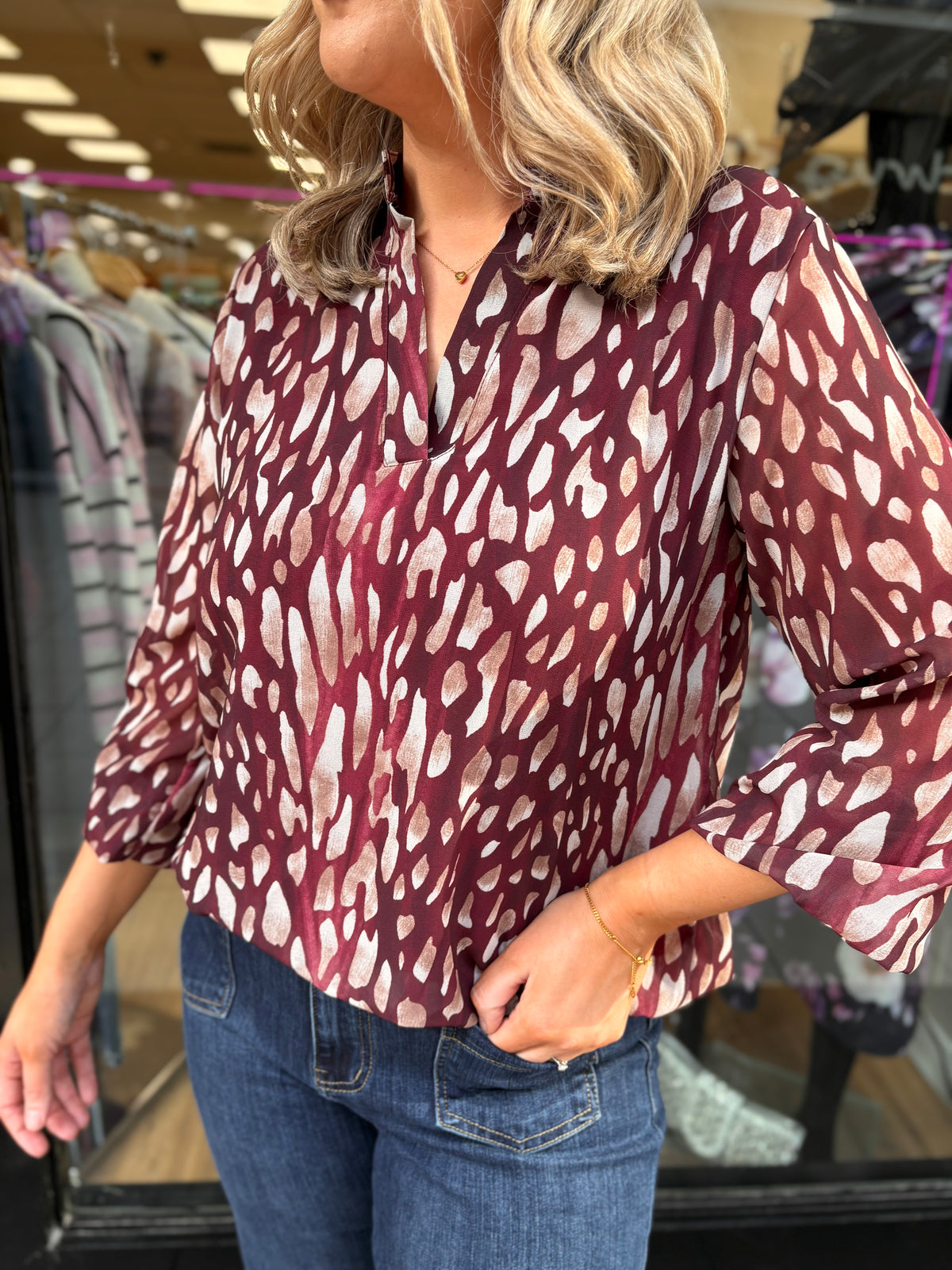 Bella Band Top- Wine & Beige