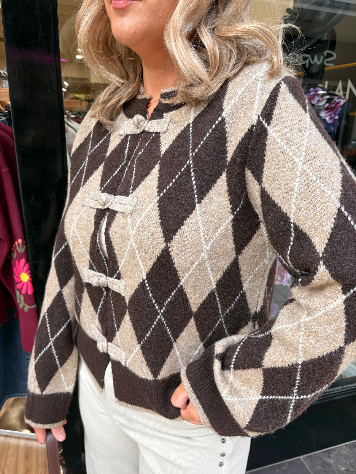 Argyle Cardigan- Choco