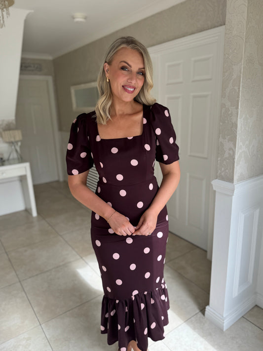 Jennifer Wine Polka Midi Dress