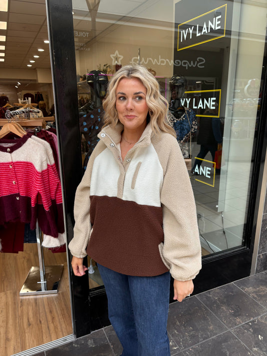 Tala Contrast Panel 3/4 Zip Fleece Brown