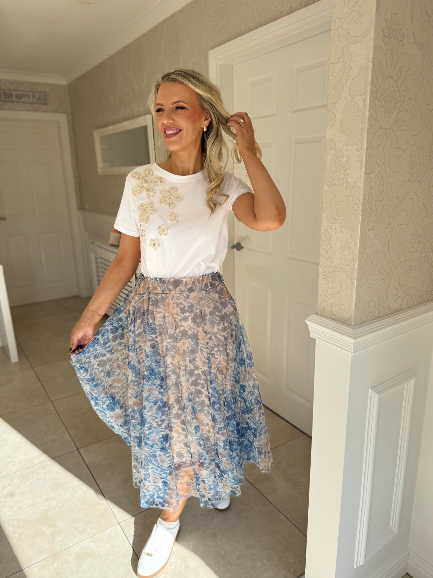 Floral Tulle Skirt - Blue