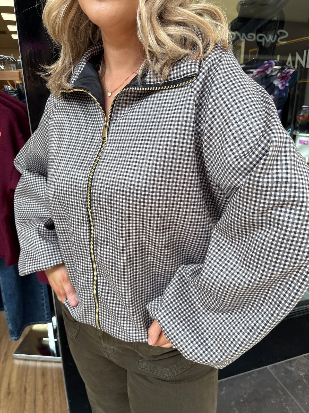 Gingham Jacket- Khaki