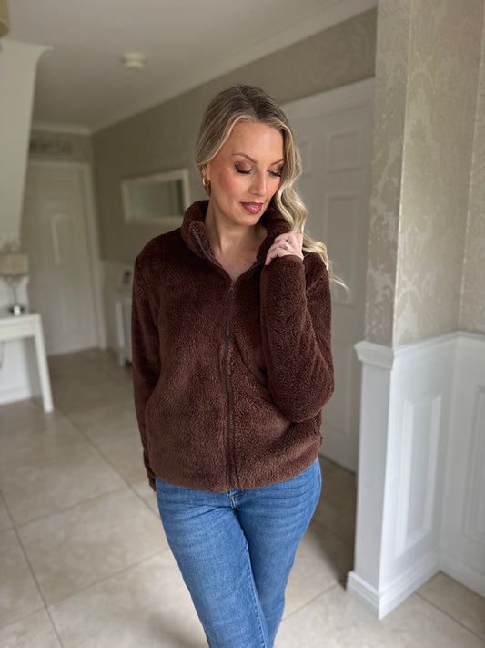 Teddy Fleece Bomber Jacket-Espresso