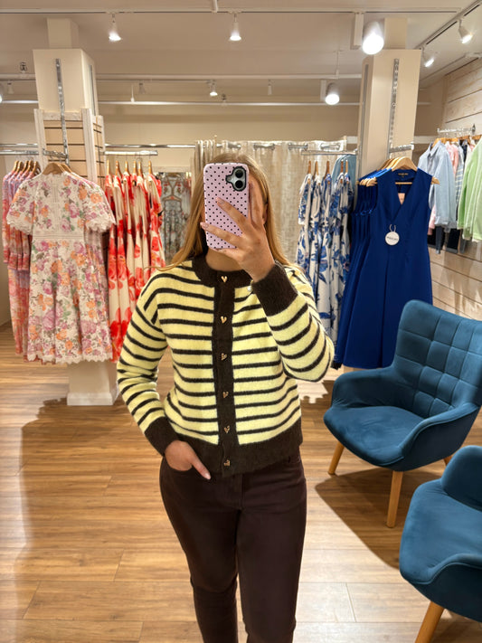 Brown Stripe Cardigan- Yellow