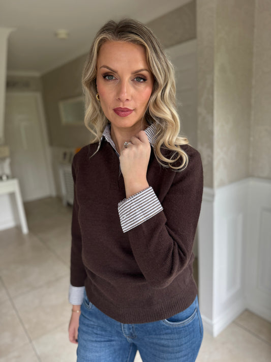 Collared Knit Jumper- Chocolate Brown