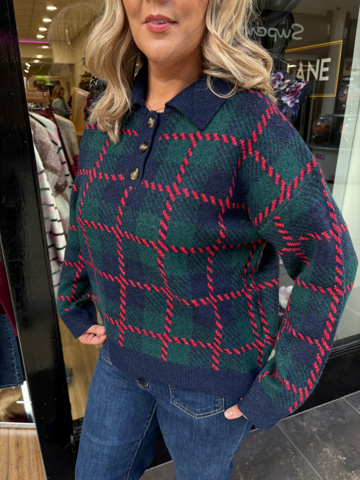 Check Collared Knit- Navy