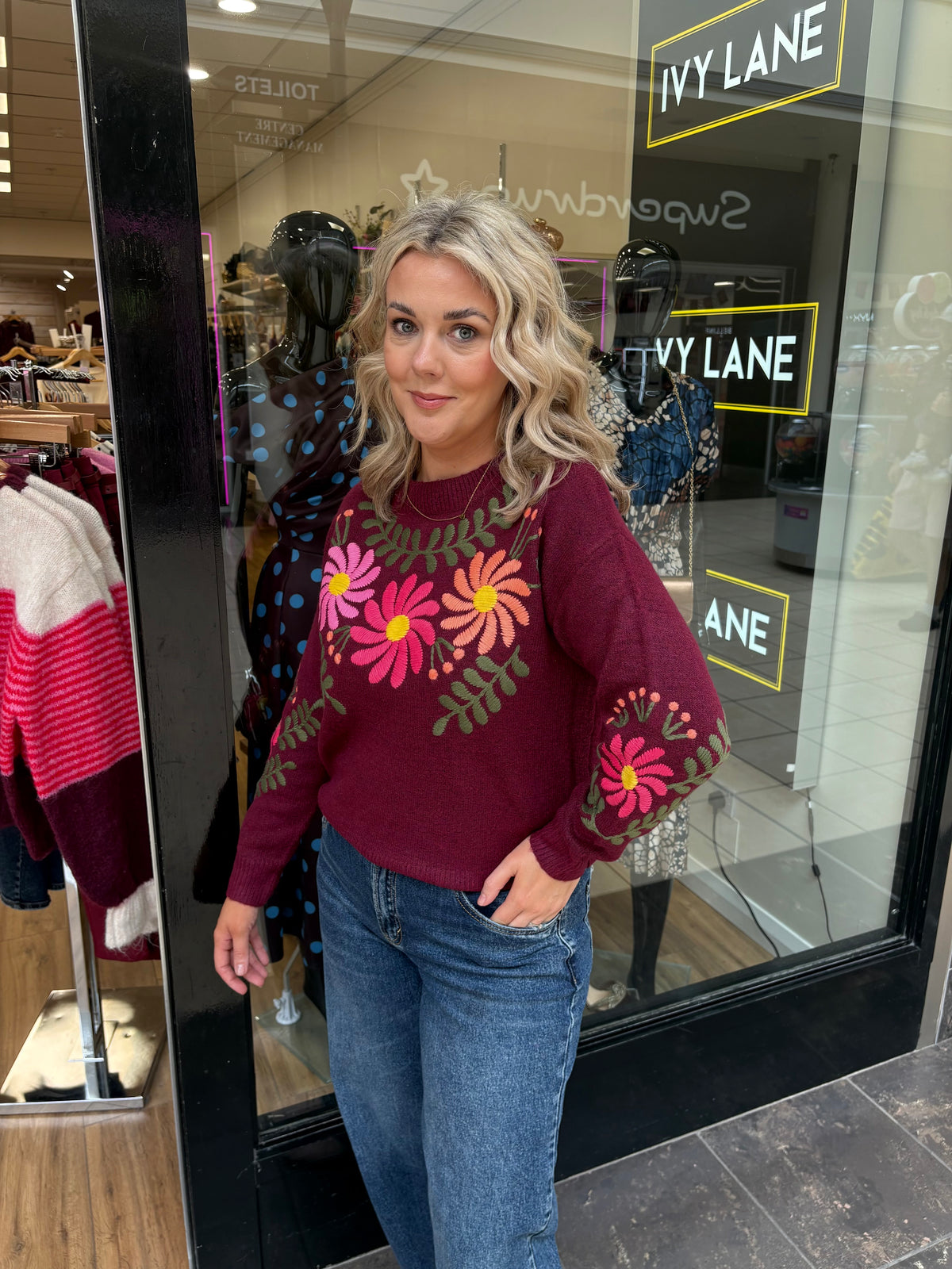 Floral Knit Jumper- Burgundy