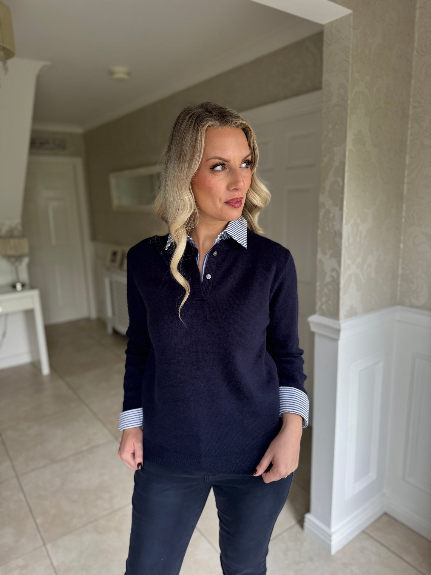Collared Knit Jumper- Navy