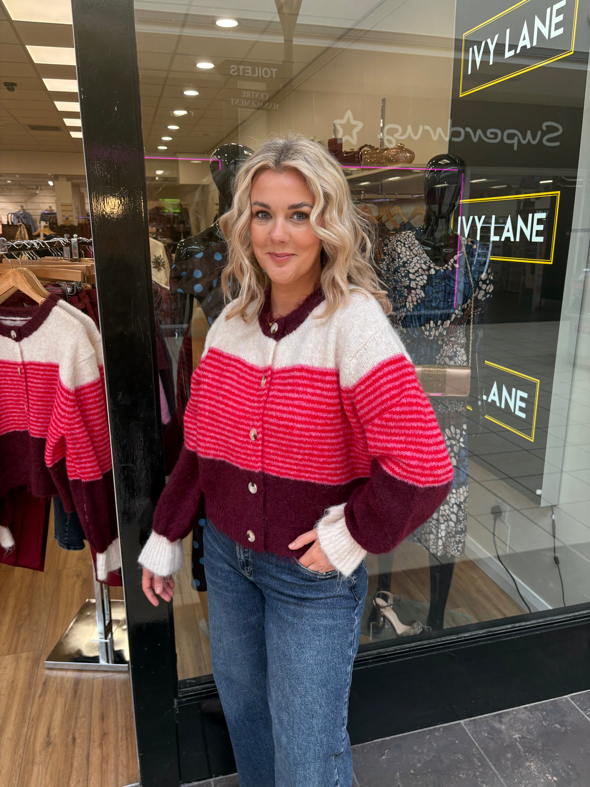 Stripe Cardigan- Burgundy & Pink