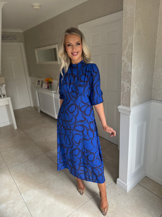 Simona Navy Printed Dress