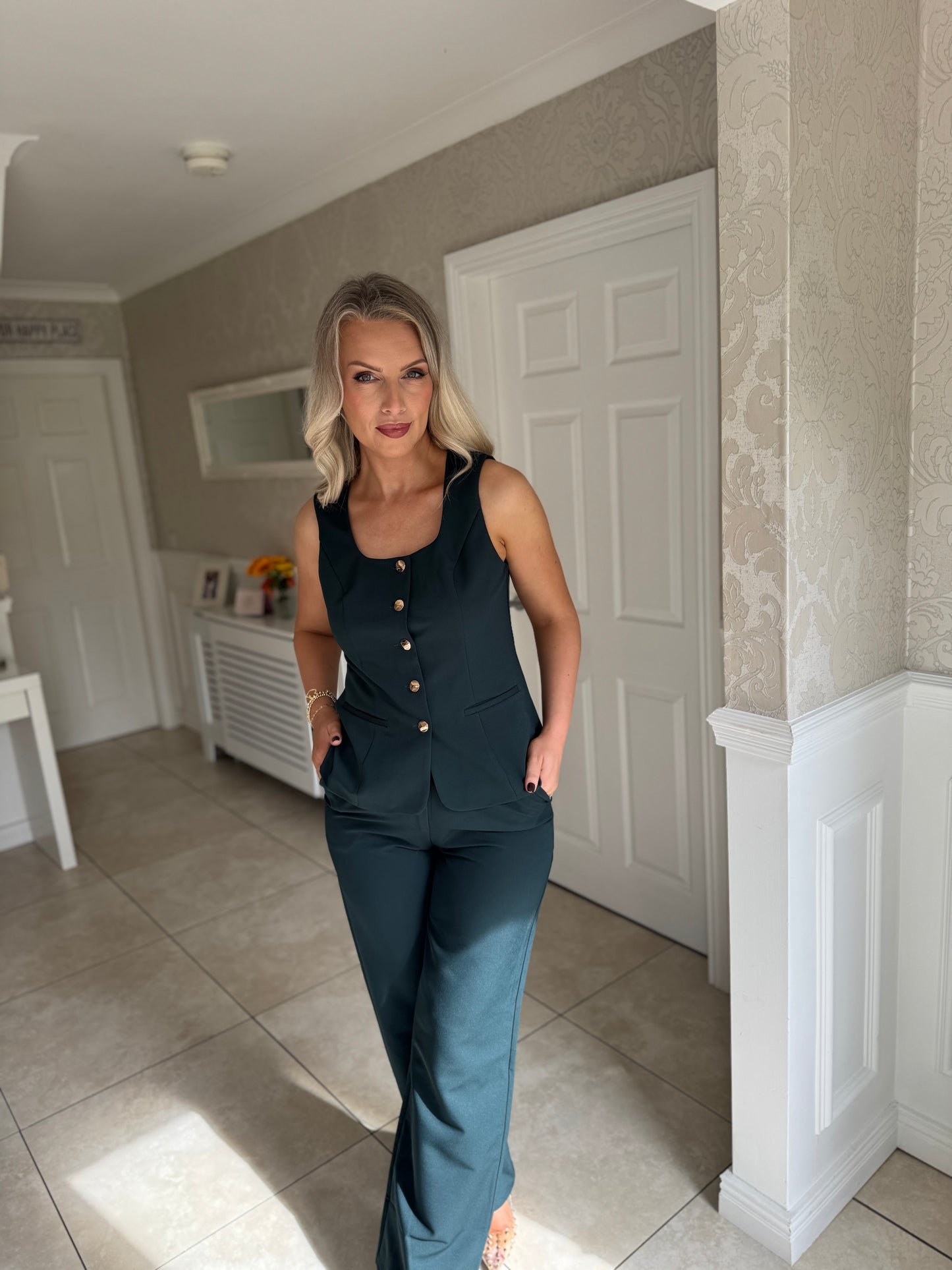 Jo Pleat Detail Tailored Trousers Green