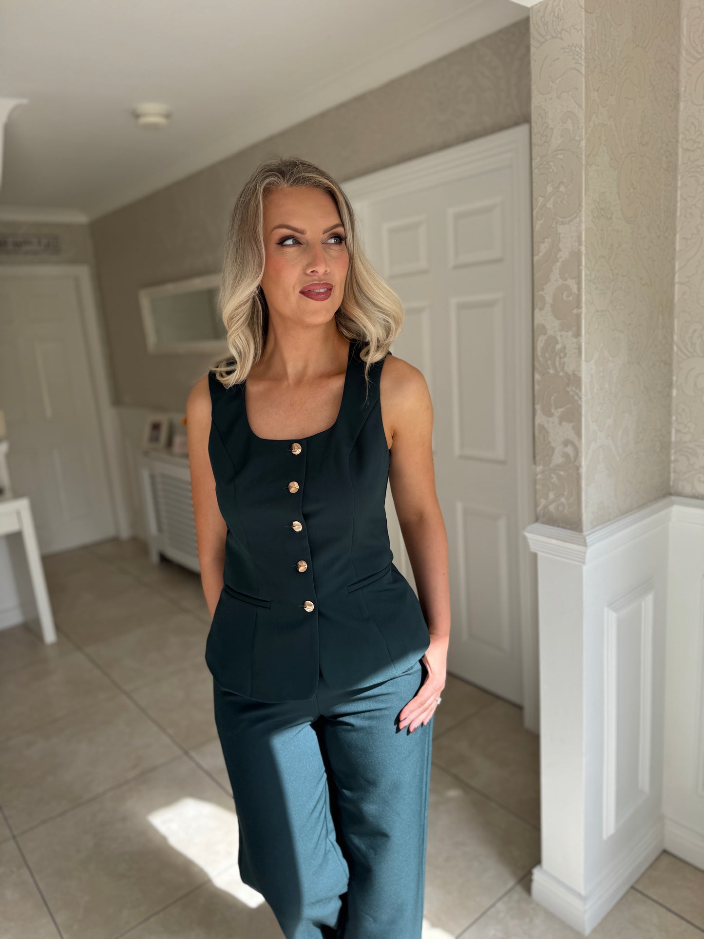 Jo Pleat Detail Tailored Trousers Green