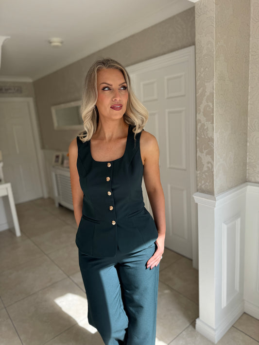 Jo Pleat Detail Tailored Trousers Green