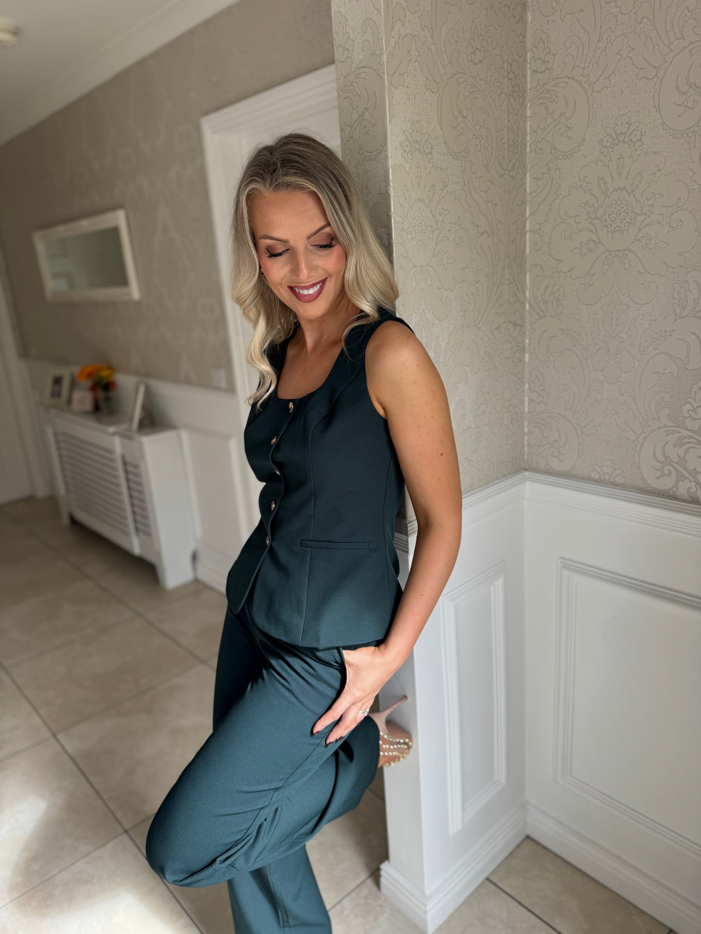 Jo Pleat Detail Tailored Trousers Green