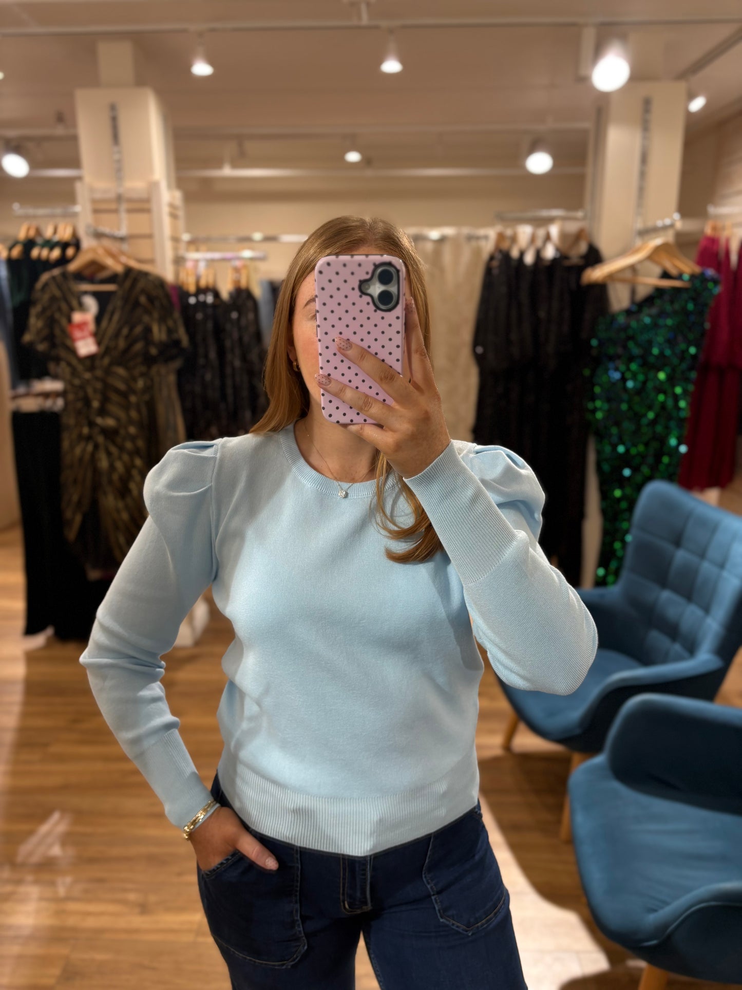 Puff Sleeve Knit- Blue