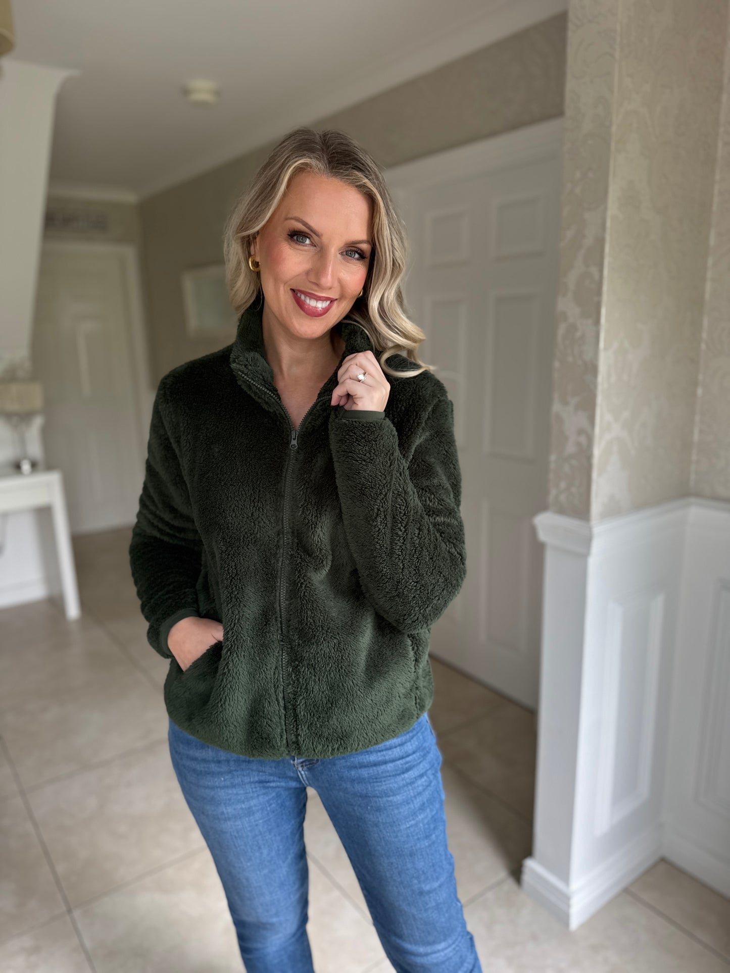 Teddy Fleece Bomber Jacket- Green