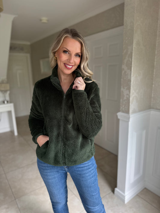 Teddy Fleece Bomber Jacket- Green