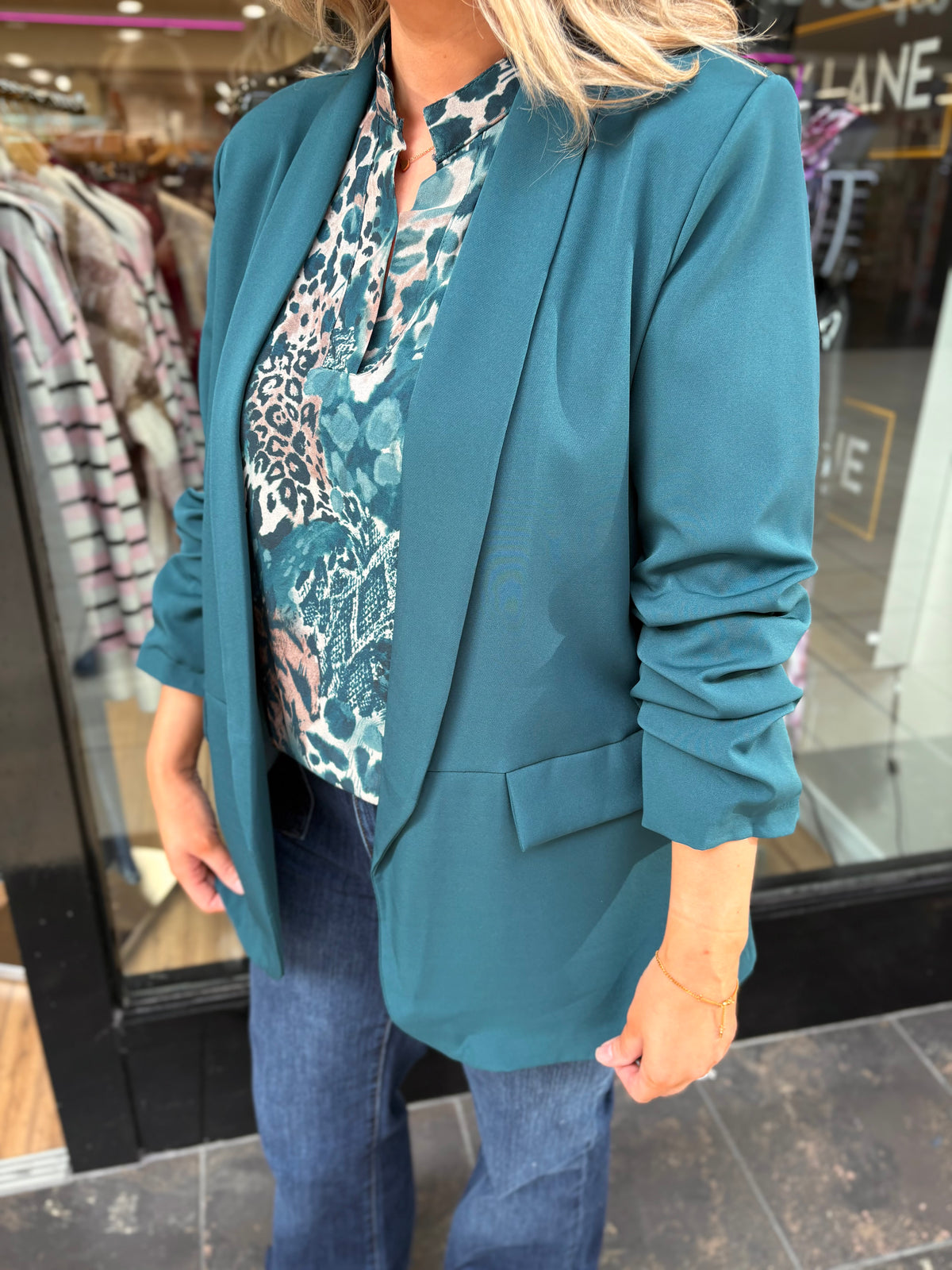 Ruched Blazer - Teal