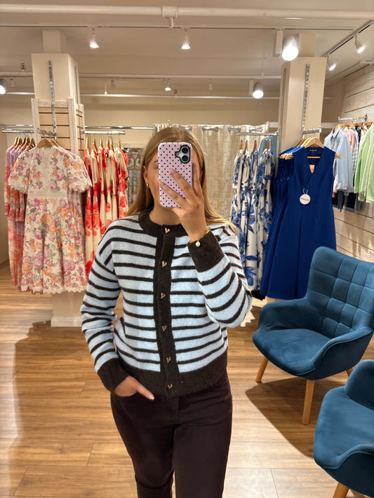 Brown Stripe Cardigan-Blue