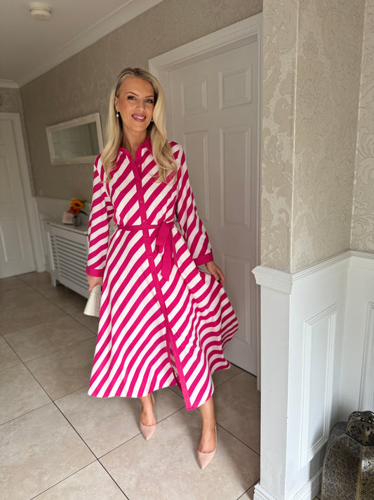 Striped Shirt Dress- Pink