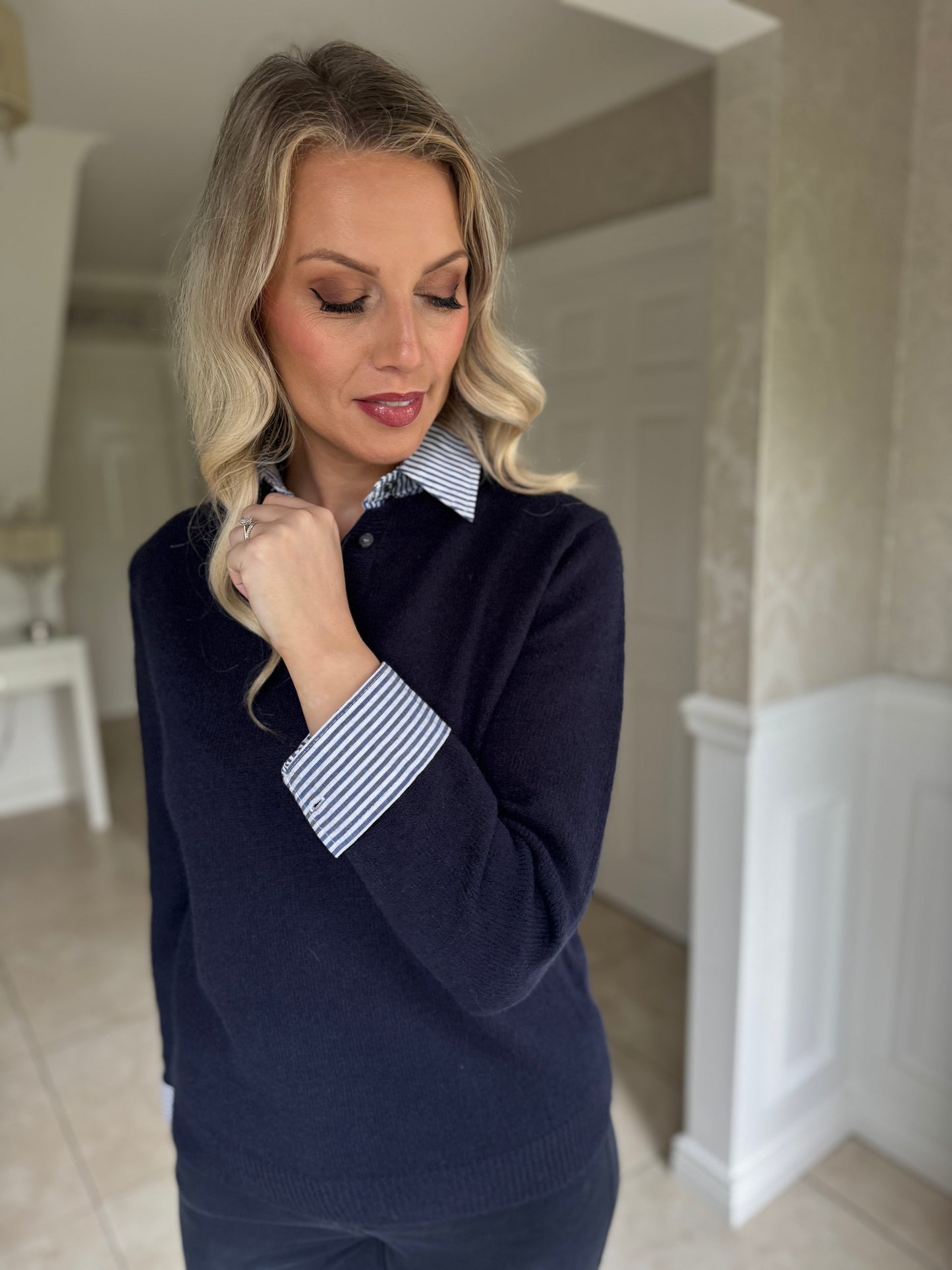 Collared Knit Jumper- Navy