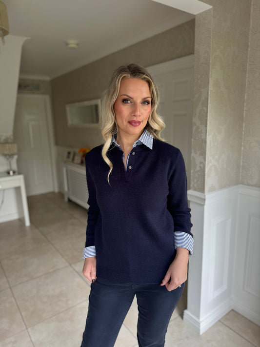 Collared Knit Jumper- Navy