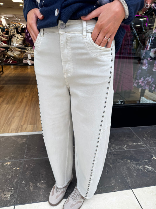 Toxik Barrell Jeans- Cream with Studs