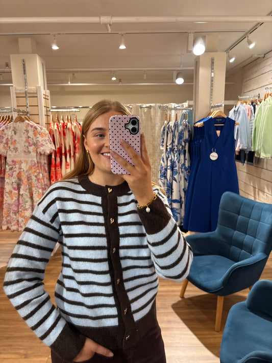 Brown Stripe Cardigan-Blue