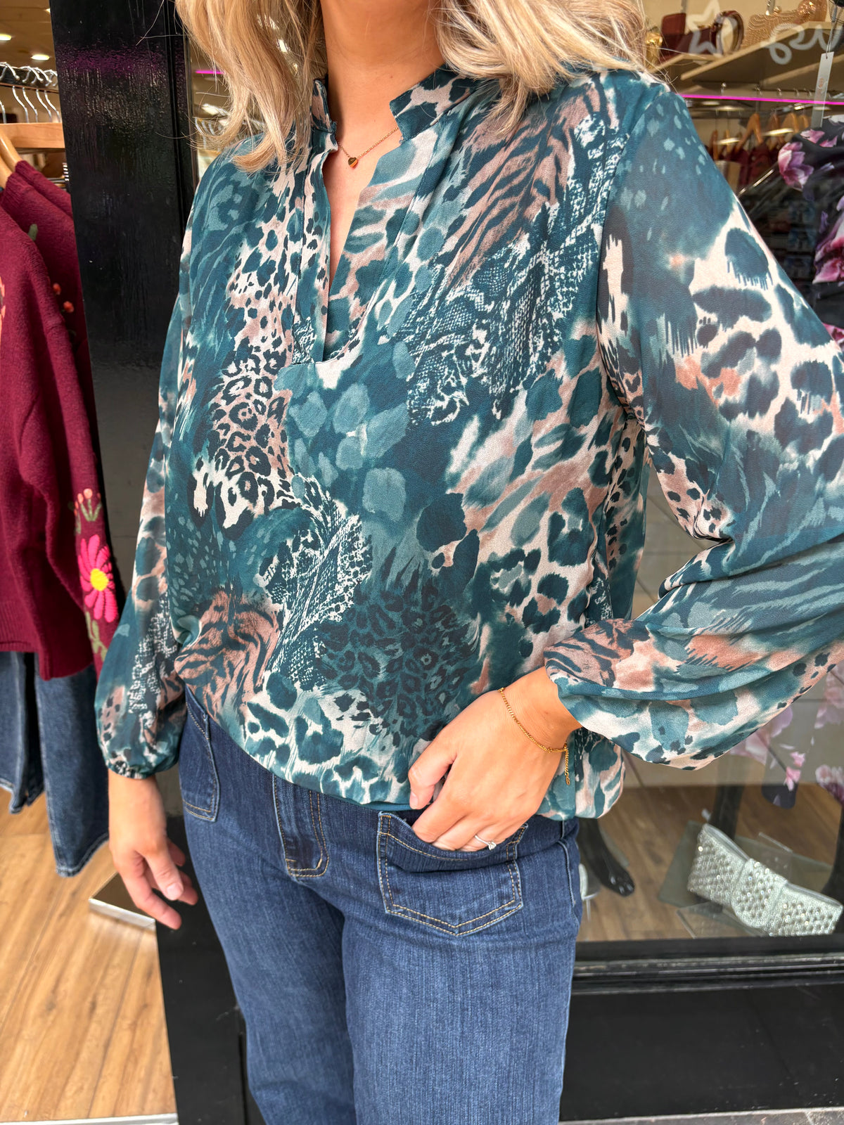 Bella Band Top- Teal & Beige