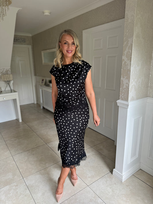 Serina Polka dot Lace Trim Top Black