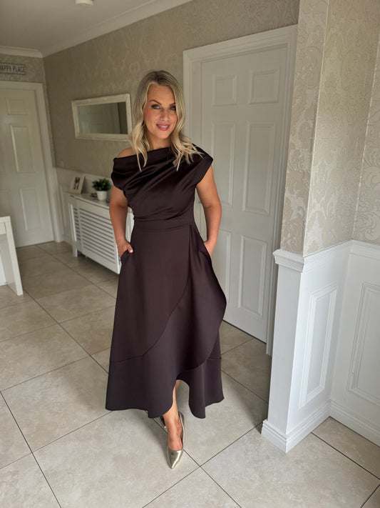 Florie Frill Wrap Maxi Dress Brown