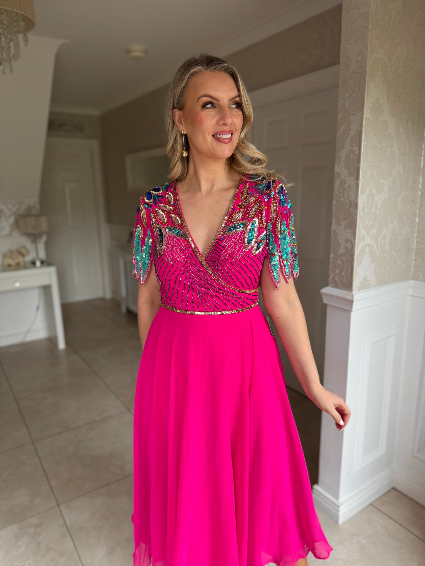 Zia Beaded Dress - Pink