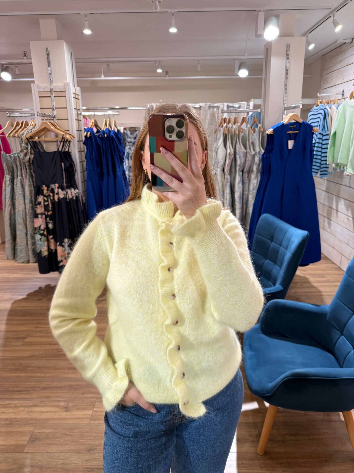 Frill Neck Cardigan- Lemon